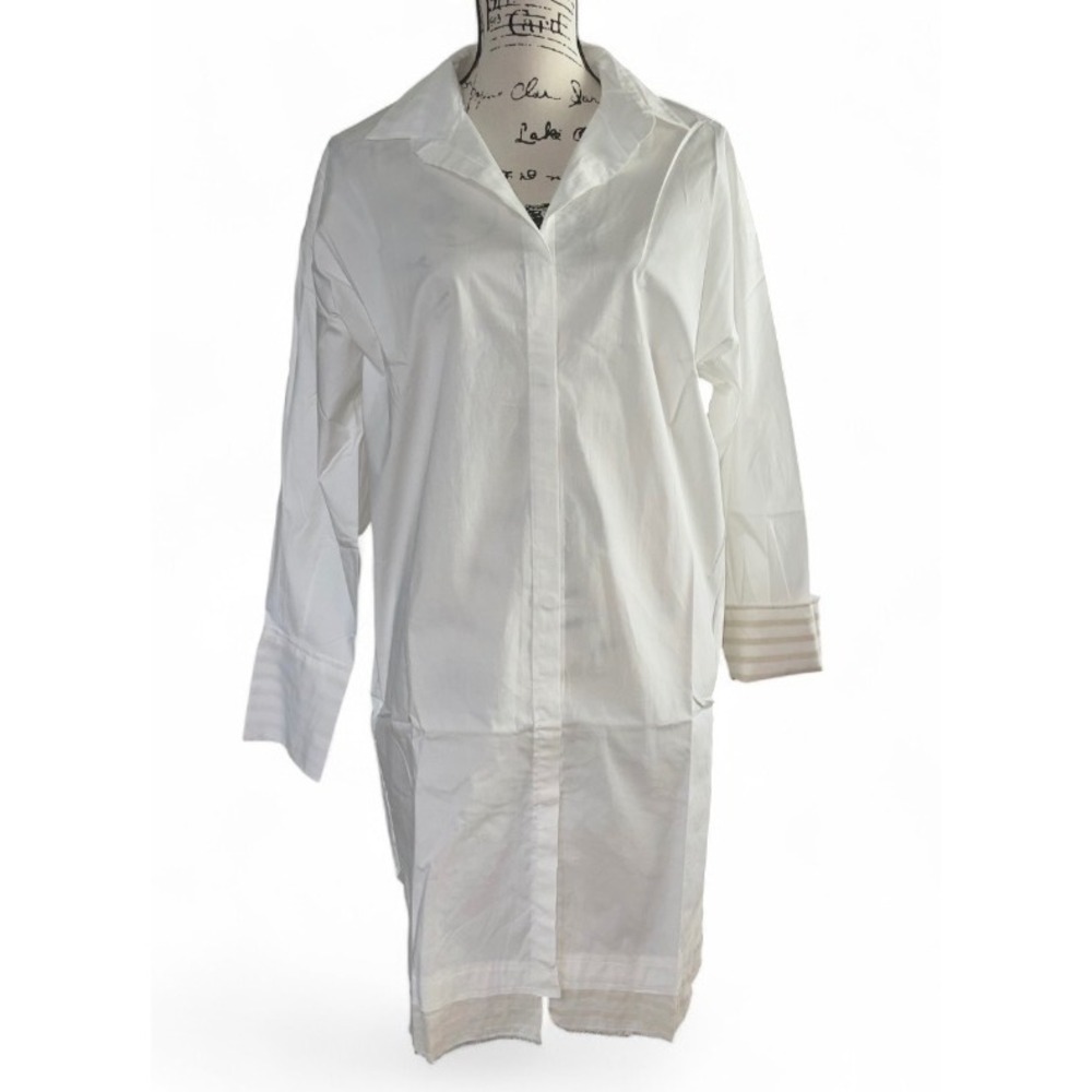 undiscovered eye Womens White Button Down Shirt Dress Long Sleeve Tunic sz M‎
